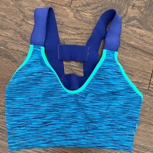 Blue and pink sports bras